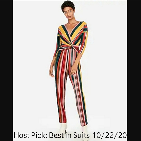 Express Pants - 🎉HP🎉 NWT Stripe long sleeve twist front jumpsuit